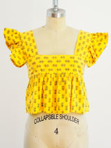 Sunflower Block Printed Ruffle Crop Top Top arcadeshops.com