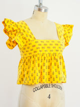 Sunflower Block Printed Ruffle Crop Top Top arcadeshops.com