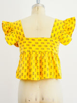 Sunflower Block Printed Ruffle Crop Top Top arcadeshops.com