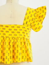 Sunflower Block Printed Ruffle Crop Top Top arcadeshops.com