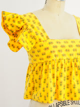 Sunflower Block Printed Ruffle Crop Top Top arcadeshops.com