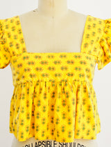 Sunflower Block Printed Ruffle Crop Top Top arcadeshops.com