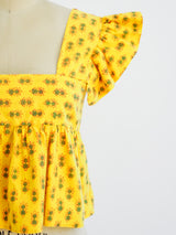 Sunflower Block Printed Ruffle Crop Top Top arcadeshops.com