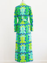 Lotus Printed Cotton Belted Caftan Dress arcadeshops.com