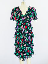 Holly's Harp Black Floral Tiered Chiffon Dress Dress arcadeshops.com