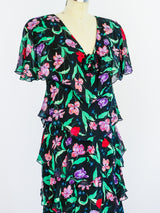 Holly's Harp Black Floral Tiered Chiffon Dress Dress arcadeshops.com