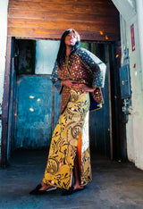 Psychedelic Printed Burlap Maxi Skirt Bottom arcadeshops.com