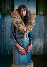 Fur Trimmed Belted Leather Coat Jacket arcadeshops.com