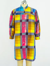 1960s Checked Housecoat with Puff Sleeves Jacket arcadeshops.com