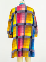 1960s Checked Housecoat with Puff Sleeves Jacket arcadeshops.com