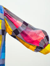 1960s Checked Housecoat with Puff Sleeves Jacket arcadeshops.com