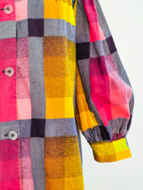1960s Checked Housecoat with Puff Sleeves Jacket arcadeshops.com