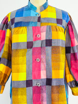 1960s Checked Housecoat with Puff Sleeves Jacket arcadeshops.com