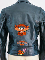 Classic Leather Motorcycle Jacket with Patches Jacket arcadeshops.com