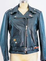 Classic Leather Motorcycle Jacket with Patches Jacket arcadeshops.com