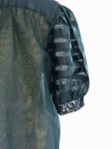 Silk Organza Puff Sleeve Sequin Blouse Top arcadeshops.com