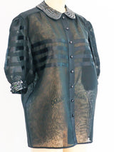 Silk Organza Puff Sleeve Sequin Blouse Top arcadeshops.com