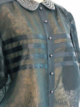 Silk Organza Puff Sleeve Sequin Blouse Top arcadeshops.com