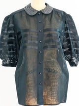 Silk Organza Puff Sleeve Sequin Blouse Top arcadeshops.com