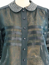 Silk Organza Puff Sleeve Sequin Blouse Top arcadeshops.com