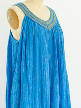 Turquoise Cotton Gauze Pleated Dress Dress arcadeshops.com