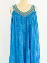 Turquoise Cotton Gauze Pleated Dress Dress arcadeshops.com