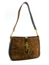 Enamel Buckled Suede Saddle Bag Accessory arcadeshops.com