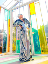 Metallic Silver Panne Velvet Gown Dress arcadeshops.com