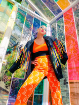Rainbow Fringe Leather Jacket Jacket arcadeshops.com