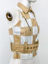 1980's Patchwork Leather Vest Jacket arcadeshops.com