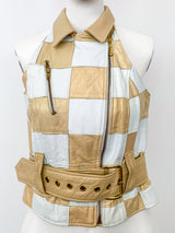 1980's Patchwork Leather Vest Jacket arcadeshops.com