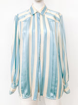 1980s Silk Striped Blouse Top arcadeshops.com