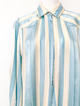 1980s Silk Striped Blouse Top arcadeshops.com