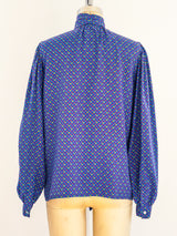 Yves Saint Laurent Blue Silk Tie Neck Blouse Top arcadeshops.com