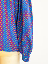 Yves Saint Laurent Blue Silk Tie Neck Blouse Top arcadeshops.com