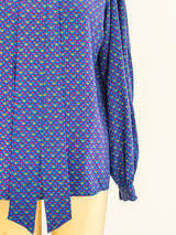 Yves Saint Laurent Blue Silk Tie Neck Blouse Top arcadeshops.com