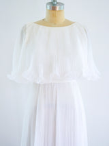 1970's White Chiffon Pleated Gown Dress arcadeshops.com