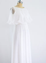 1970's White Chiffon Pleated Gown Dress arcadeshops.com