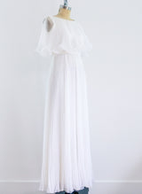 1970's White Chiffon Pleated Gown Dress arcadeshops.com