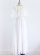 1970's White Chiffon Pleated Gown Dress arcadeshops.com