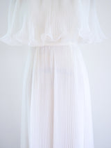 1970's White Chiffon Pleated Gown Dress arcadeshops.com