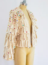 Rhinestone Embellished Fringe Canvas Jacket Top arcadeshops.com