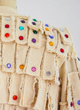 Rhinestone Embellished Fringe Canvas Jacket Top arcadeshops.com