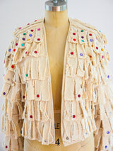 Rhinestone Embellished Fringe Canvas Jacket Top arcadeshops.com