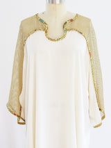 Silk Caftan with Metallic Net Sleeves Top arcadeshops.com