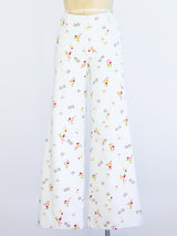 Butterfly and Flower Printed White Flares Pants arcadeshops.com