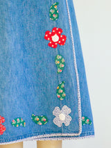 Denim Wrap Skirt with Floral Applique Skirt arcadeshops.com