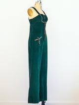 Corduory Jumpsuit with Floral Trim Jumpsuit arcadeshops.com