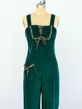 Corduory Jumpsuit with Floral Trim Jumpsuit arcadeshops.com