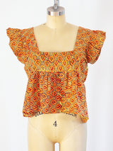Block Print Babydoll Crop Top Top arcadeshops.com
